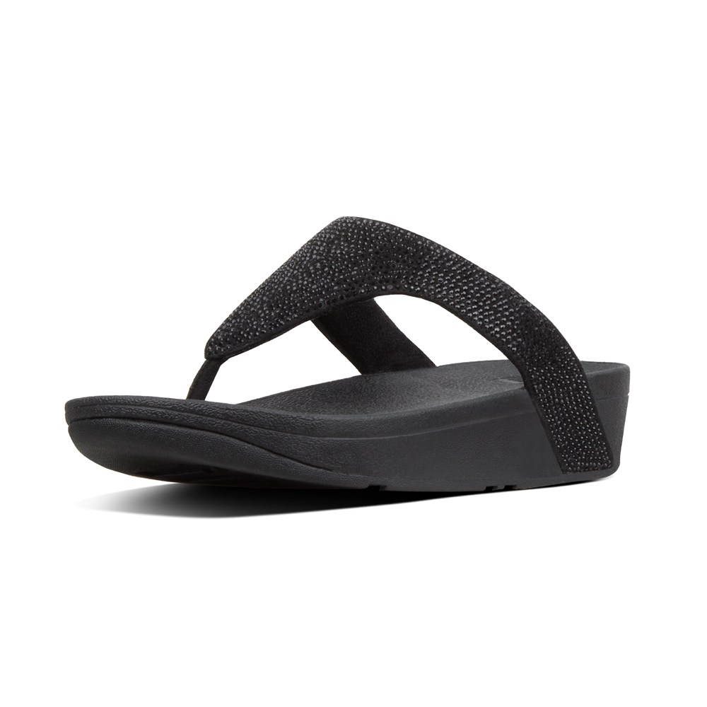 Fitflop Womens Sandals Black - Lottie Shimmercrystal Toe-post - PI7204531